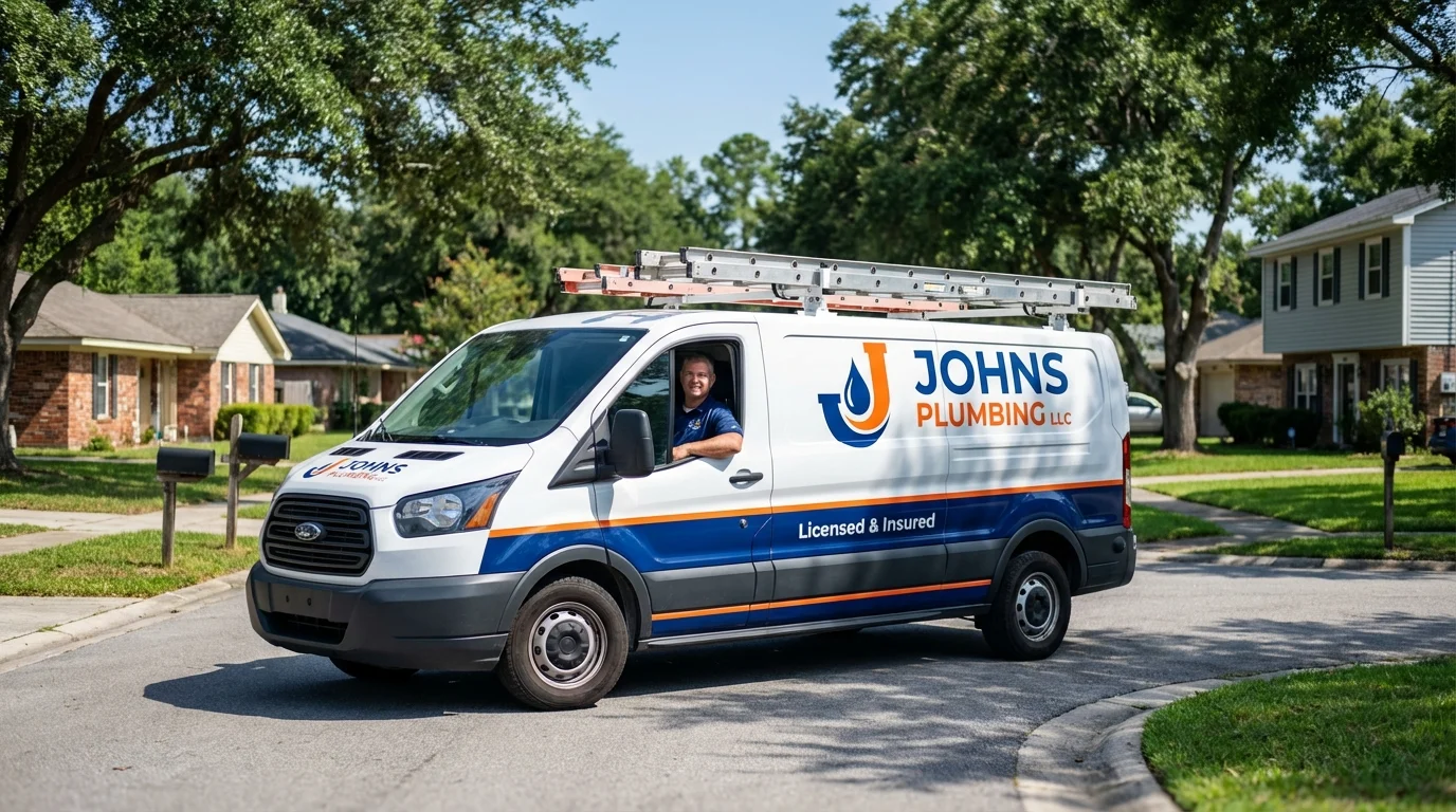 Johns Plumbing LLC service van in New Oxford, PA