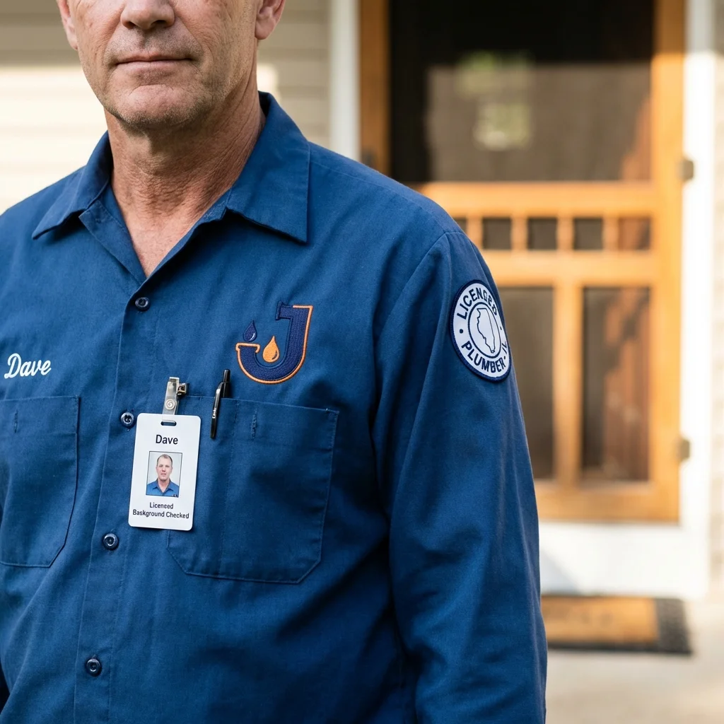 Licensed plumber showing ID badge in New Oxford, PA