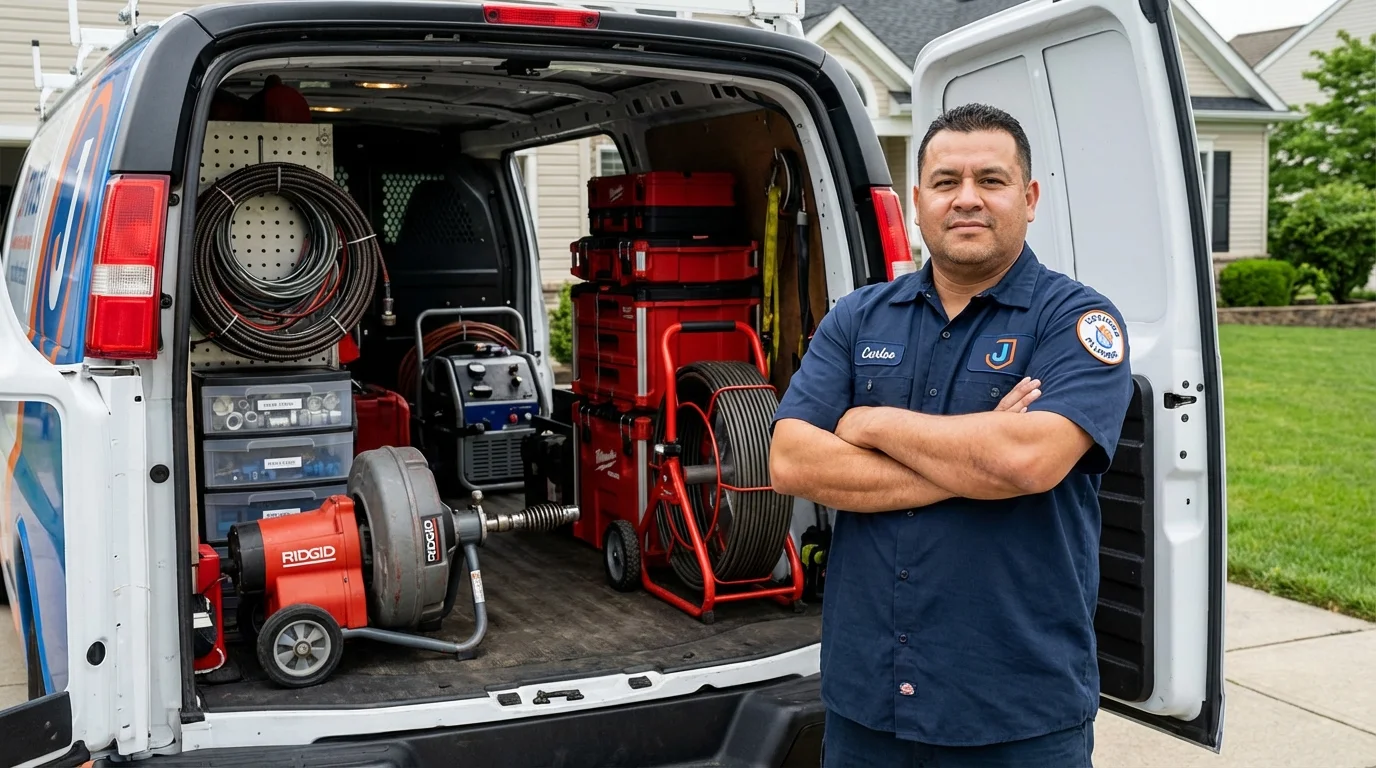 Professional drain cleaning equipment and Johns Plumbing LLC plumber in New Oxford