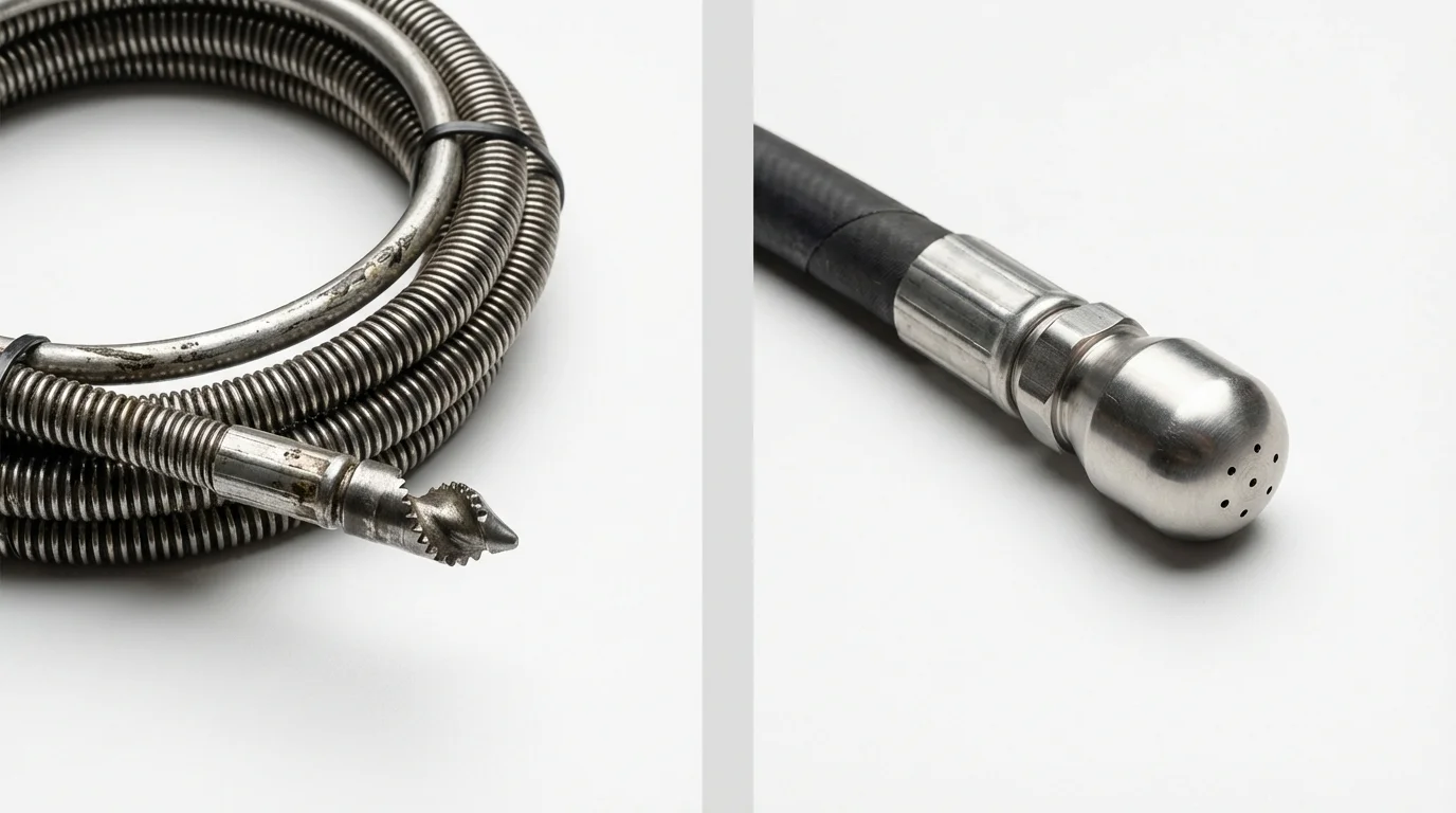 Drain snake cable and hydro jetting nozzle used for drain cleaning in New Oxford, PA