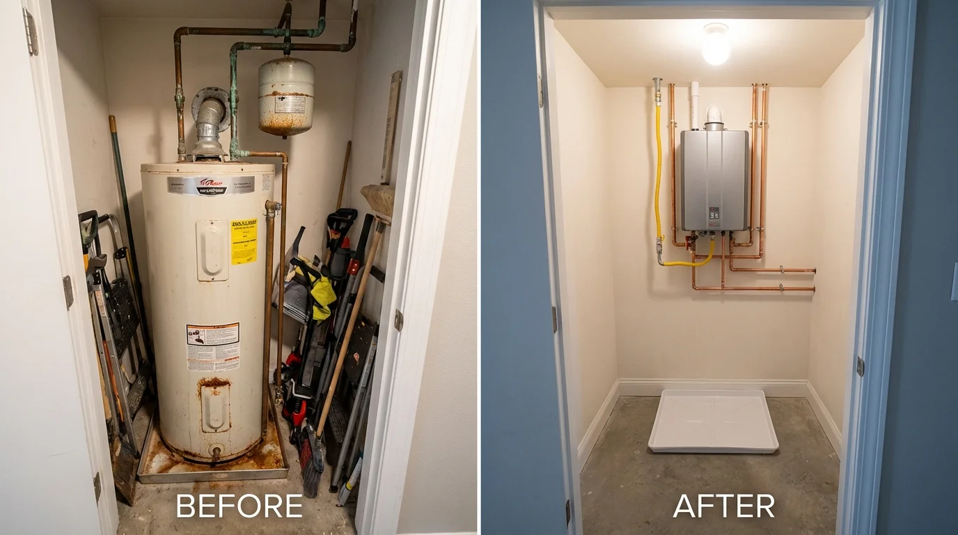 Tank water heater versus wall-mounted tankless unit comparison for New Oxford, PA homeowners